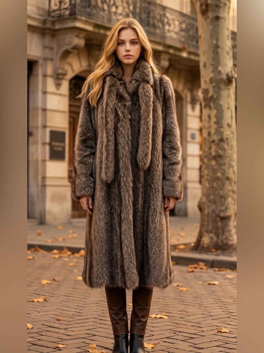 Luxurious Brown Fur Long Coat - Women's Winter Outerwear